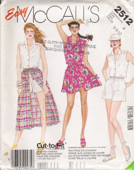 Misses' Jumpsuit & Skirt Sewing Pattern Size 6-10 McCall's 2512 UNCUT