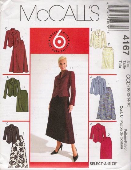 Misses' Jackets & Skirts Sewing Pattern Size 10-16 McCall's 4167 UNCUT