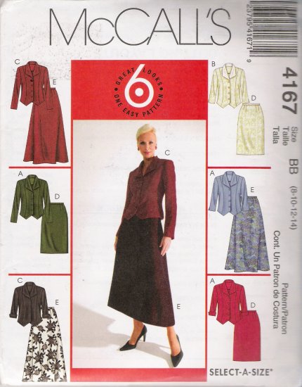 Misses' Jackets & Skirts Sewing Pattern Size 8-14 McCall's 4167 UNCUT