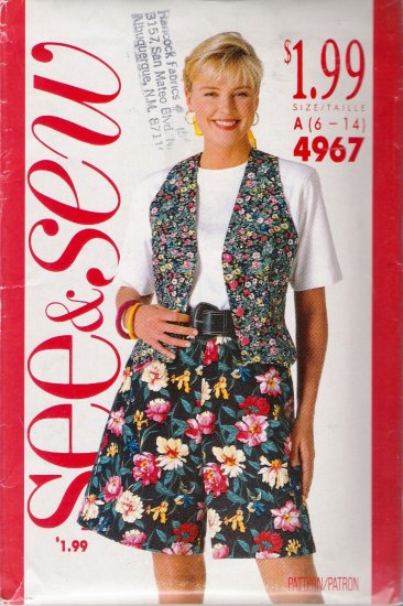 Misses' Vest Top Shorts Sewing Pattern Size 6-14 Butterick See & Sew 4967 UNCUT
