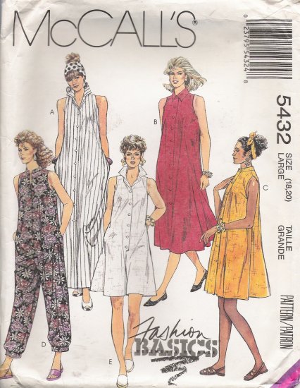 Misses' Dress & Jumpsuit Sewing Pattern Size 18-20 McCall's 5432 UNCUT