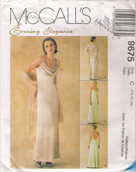 Misses' Gown & Stole Sewing Pattern Size 10-14 McCall's 9675 UNCUT