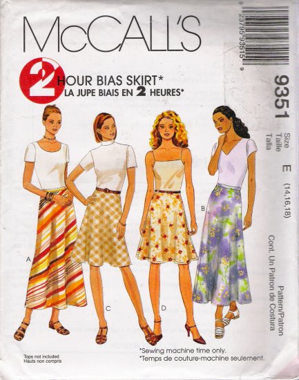 Misses' Bias Skirts Sewing Pattern Size 14-18 McCall's 9351 UNCUT