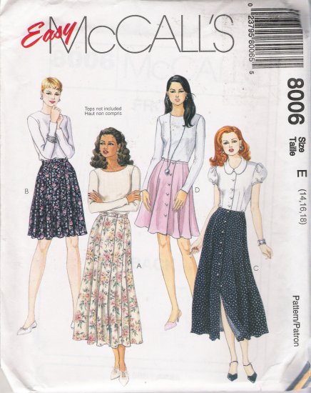 Misses' Skirt Sewing Pattern Size 14-18 McCall's 8006 UNCUT