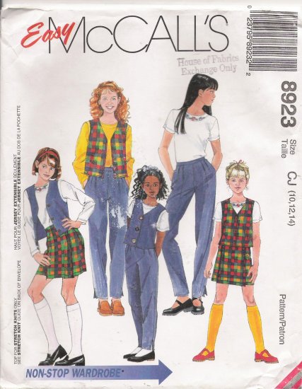 Girls' Vest Top Pants Skort Sewing Pattern Size 10-14 McCall's 8923 UNCUT