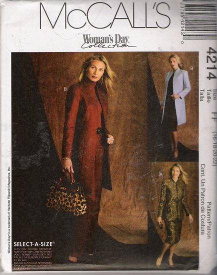 Misses' Jacket Pants Skirt Sewing Pattern Size 16-22 McCall's 4214 UNCUT