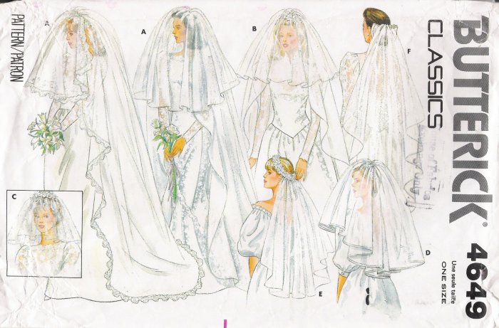 Bridal Veil Wedding Sewing Pattern One Size Butterick 4649 UNCUT