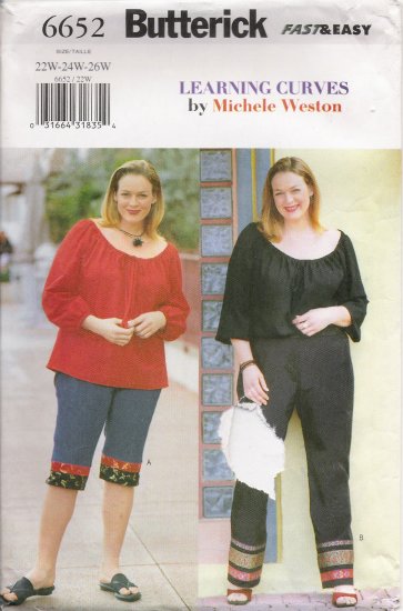 Women's Top & Pants Plus Size Sewing Pattern Size 22-26 Butterick 6652 UNCUT