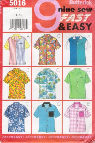 Unisex Shirt Sewing Pattern Size L-XL Butterick 5016 UNCUT