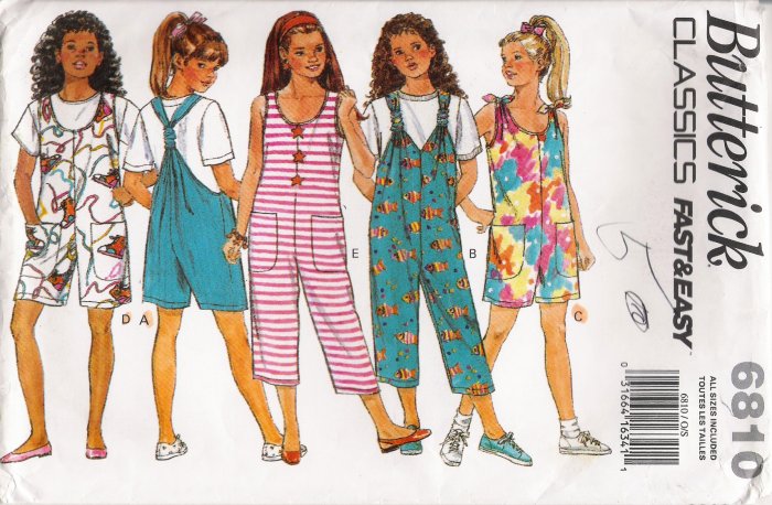 Girls' Jumpsuit Sewing Pattern Size S-L Butterick 6810 UNCUT