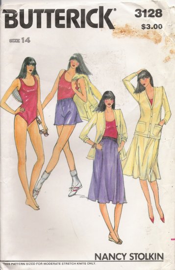 Vintage Sewing Pattern Misses' Jacket Bodysuit Skirt Shorts Size 14 Butterick 3128 UNCUT