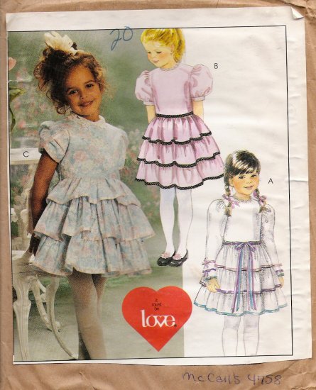 Children's & Girls' Dress Sewing Pattern Size 6-8 McCall's 4758 UNCUT