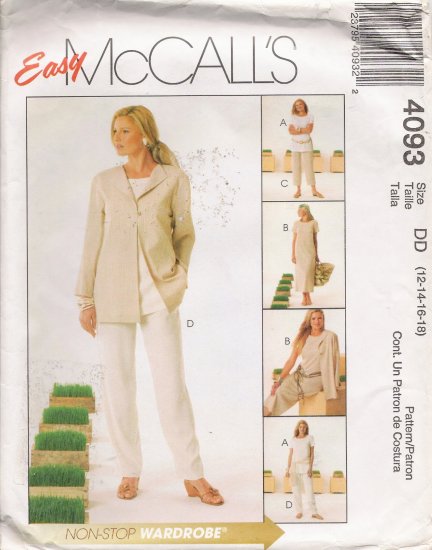Misses' Jacket Tunic Dress Pants Sewing Pattern Size 12-18 McCall's 4093 UNCUT