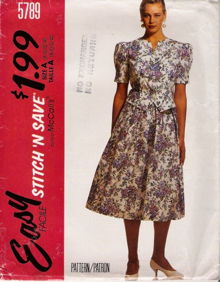 Misses' Two-Piece Dress Sewing Pattern Size 8-14 McCall's 5789 UNCUT