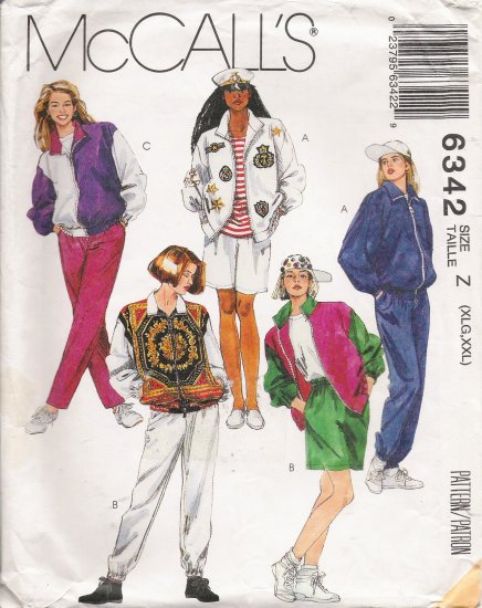 Misses' Jacket Pants Shorts Sewing Pattern Size XL-XXL McCall's 6342 UNCUT