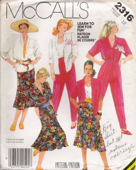 Misses' Shirt Skirt Pants Sewing Pattern Size 12 McCall's 2316 UNCUT