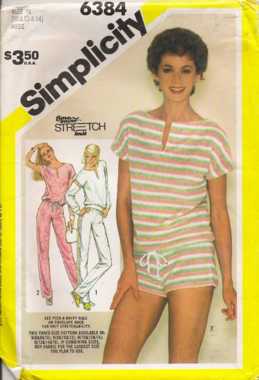 Misses' Pullover Top Pants Shorts Sewing Pattern Size 10-14 Simplicity 6384 UNCUT