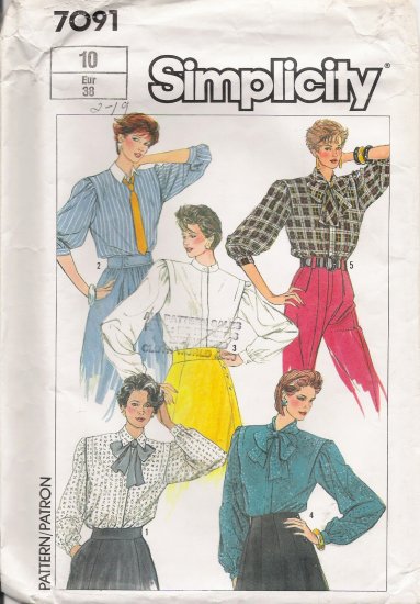 Misses' Blouse Sewing Pattern Size 10 Simplicity 7091 UNCUT