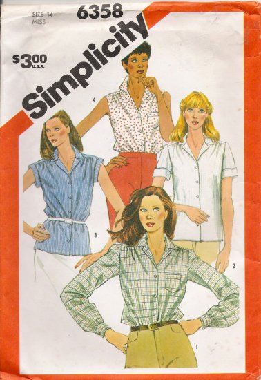 Misses' Shirt Sewing Pattern Size 14 Simplicity 6358 UNCUT
