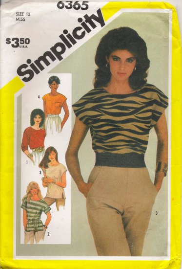 Misses' Pullover Top Sewing Pattern Size 12 Simplicity 6365 UNCUT