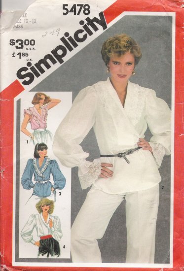 Misses' Pullover Blouse Sewing Pattern Size 10-12 Simplicity 5478 UNCUT