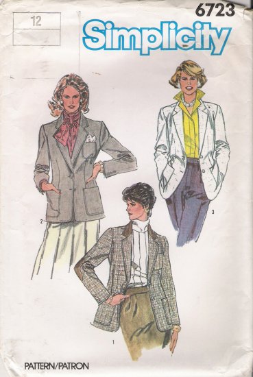 Misses' Lined Blazer Sewing Pattern Size 12 Simplicity 6723 UNCUT