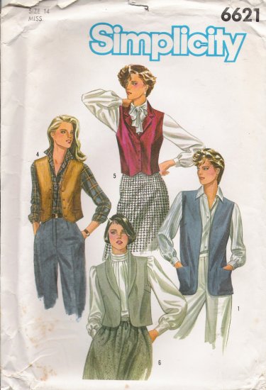 Misses' Vest Sewing Pattern Size 14 Simplicity 6621 UNCUT
