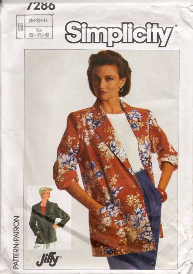 Misses' Jacket Sewing Pattern Size 10-14 Simplicity 7286 UNCUT