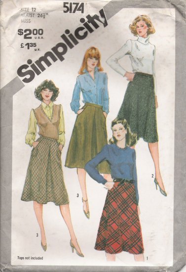 Misses' Bias Skirt Sewing Pattern Size 12 Simplicity 5174 UNCUT