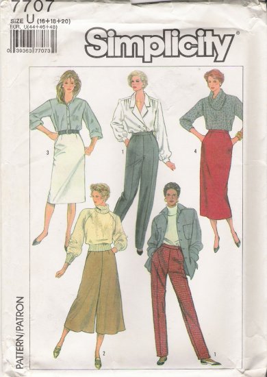 Misses' Skirt Pants Culottes Sewing Pattern Size 16-20 Simplicity 7707 UNCUT