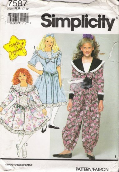 Girls' Dress & Romper Dress Sewing Pattern Size 7-10 Simplicity 7587 UNCUT
