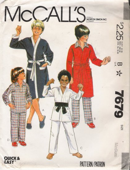 Vintage Sewing Pattern Boys' & Teen Boys' Robe Jacket Pajamas Size 8-10 McCall's 7679 UNCUT