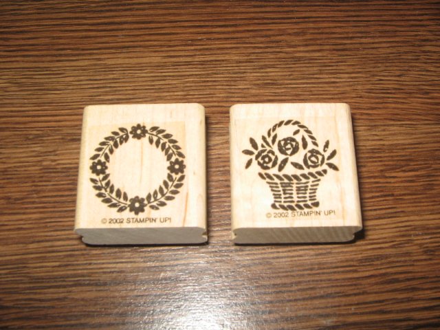 Wreath & Flower Basket Wood Mounted Rubber Stamp Lot Of 2 by Stampin Up
