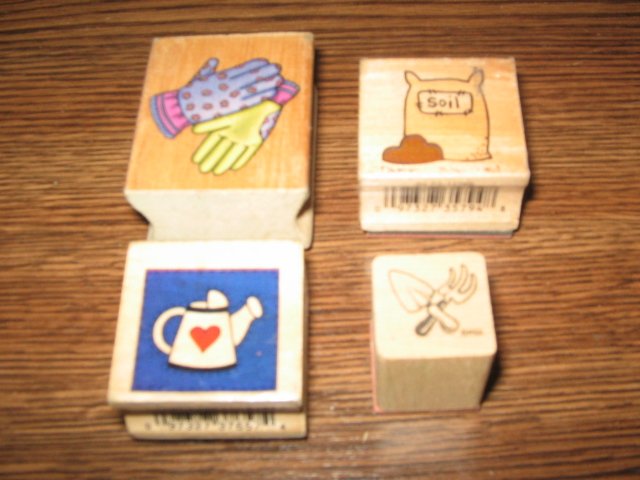 Garden Wood Mounted Rubber Stamp Lot Of 4