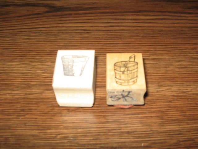 Garden Flower Pot & Bucket Wood Mounted Rubber Stamp Lot Of 2