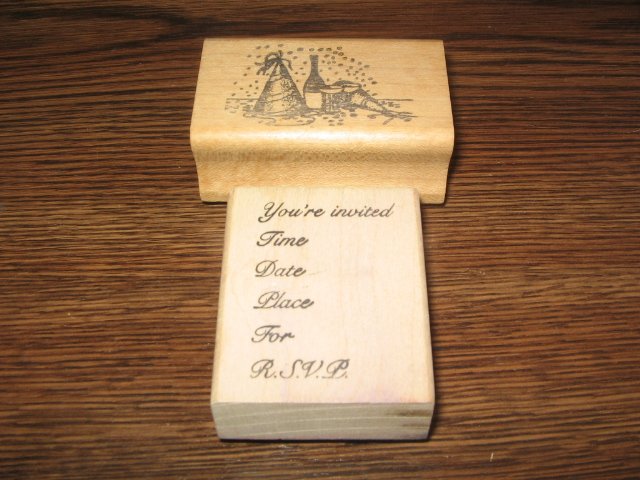 You're Invited & Party Scene Wood Mounted Rubber Stamp Lot Of 2