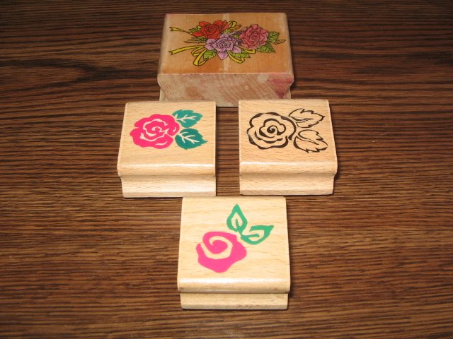Rose Wood Mounted Rubber Stamp Lot Of 4