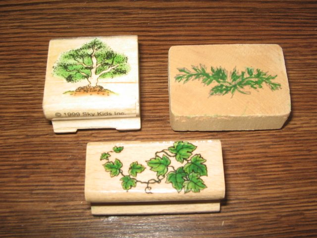 Tree & Leaves Wood Mounted Rubber Stamps Lot Of 3