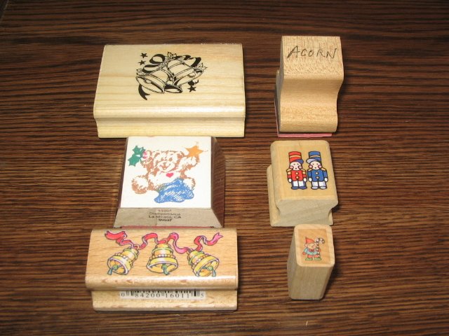 Christmas Wood Mounted Rubber Stamp Lot Of 6