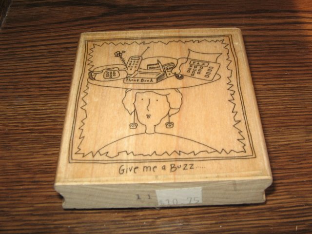 Give Me A Buzz Lady Wood Mounted Rubber Stamp by Effie Glitzfinger