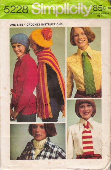 Vintage Crochet Pattern Beret Scarf Tie Dickey Simplicity 5228