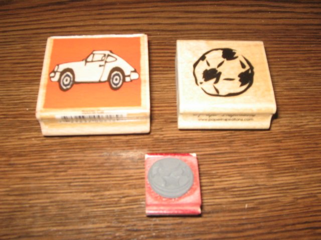 Car & Sports Balls Wood Mounted Rubber Stamp Lot Of 3