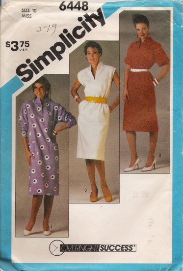 Misses' Pullover Funnel Neck Dress Sewing Pattern Size 10 Simplicity 6448 UNCUT