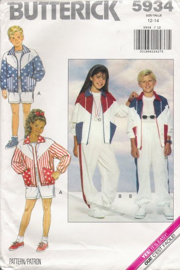 Boys' & Girls' Jacket Shorts Pants Sewing Pattern Size 12-14 Butterick 5934 UNCUT
