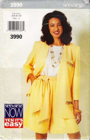 Misses' Jacket Shorts Top Sewing Pattern Size 6-10 Butterick 3990 UNCUT