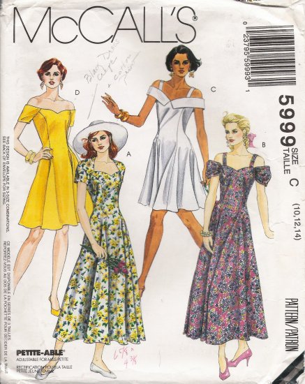 Misses' Dress Sewing Pattern Size 10-14 McCall's 5999 UNCUT