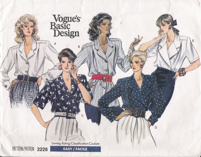 Misses' Blouse Sewing Pattern Size 12-16 Vogue 2226 UNCUT