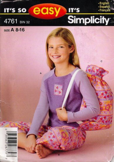 Girls' Pajamas Sewing Pattern Size 8-16 Simplicity 4761 UNCUT