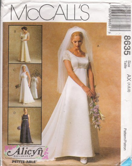 Misses' Bridal Gowns & Bridesmaids' Dresses Sewing Pattern Size 4-8 McCall's 8635 UNCUT