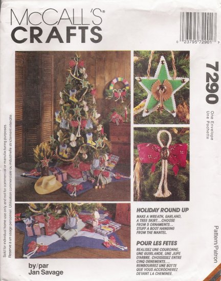 Western Christmas Ornaments Stockings Tree Skirt Sewing Pattern McCall's 7290 UNCUT